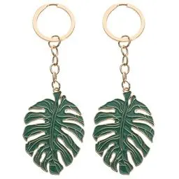 Produktbild: PRETYZOOM 2Pcs Tropical Palm Blatt Keychain Legierung Hohl Monstera Leaf Schlüssel Ringe Sommer Tasche Anhänger Koffer Anhänger Hawaii Luau Party Liefert