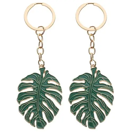 Produktbild: PRETYZOOM 2Pcs Tropical Palm Blatt Keychain Legierung Hohl Monstera Leaf Schlüssel Ringe Sommer Tasche Anhänger Koffer Anhänger Hawaii Luau Party Liefert