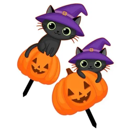 Produktbild: PRETYZOOM Halloween Yard Decor Zeichen Pfahl Mit Acryl Kürbis Katze Design Outdoor Yard Decor