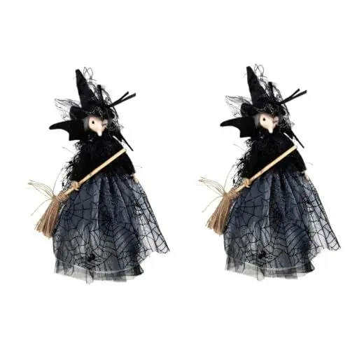 Produktbild: PRETYZOOM Witch Doll 2st Halloween-Dekoration Puppe Halloween-hexenfigur Halloween- Kessel Halloween Figuren Halloween-Figuren Tischdeko Halloween-wohndekoration Halloween Hexenschmuck Stoff Black