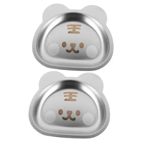 Produktbild: PRETYZOOM 2St Kinderteller Dessertteller Babyteller aus Edelstahl Besteck Kuchenform Dessertschale Kleinkindteller aus Edelstahl Gericht Tablett Snack-Platte Geschirr