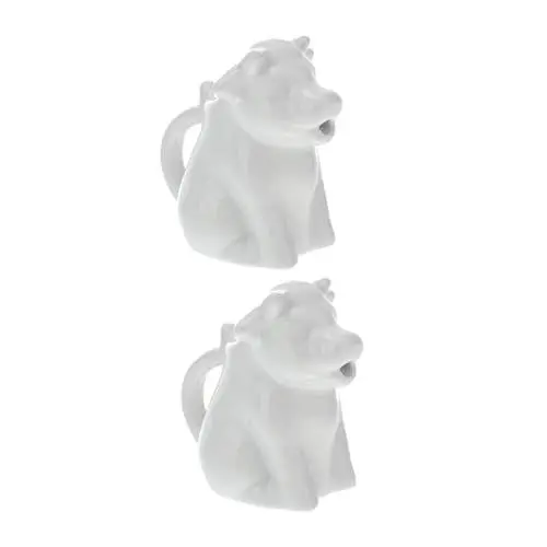 Produktbild: PRETYZOOM Set Mit 2 Keramikkrügen Mit Tiermotiv Weißes Kalbsdesign Eleganter Milchkännchen Für Küche Und Esszimmer