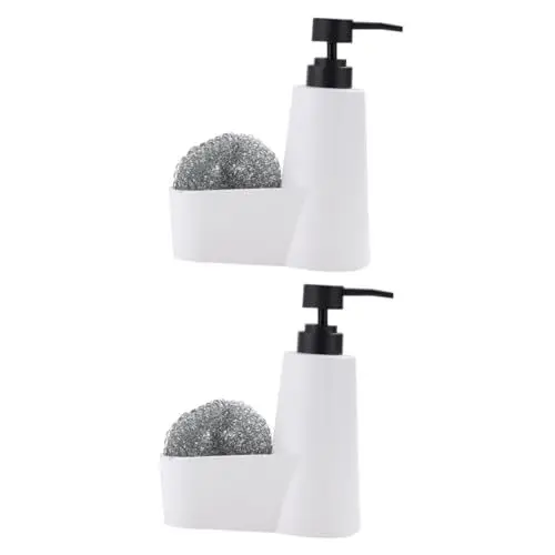 Produktbild: PRETYZOOM 2St Seifenpressflasche Spülbecken Seifenhalter auf der Arbeitsplatte seifenspender küche Kitchen soap Dispenser waschbecken Seifen- und Schwammhalter für die Küchenspüle Abs Weiß