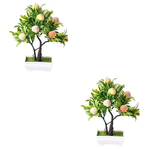 Produktbild: PRETYZOOM 2St eingetopfter Pfirsichbaum Zimmerpflanzen Kunsttopfpflanzen drinnen gefälschte Topfpflanze Wohnkultur künstliche Pflanzen Büro-Fake-Bonsai simulierter Bonsai