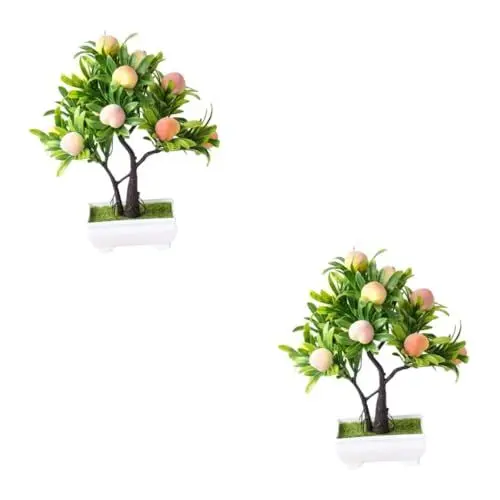 Produktbild: PRETYZOOM 2St eingetopfter Pfirsichbaum künstliche blüten Artificial künstlicher Pfirsichbaum gefälschte Bonsai für den Haushalt künstliche Pflanzenornamente Schreibtisch-Fake-Bonsai