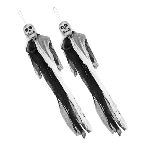 Produktbild: PRETYZOOM 2stücke Halloween Hängedekoration Horrible Skull Hangings Für Gespenstische Für Partys Bars Und Spukhäuser Schwarz