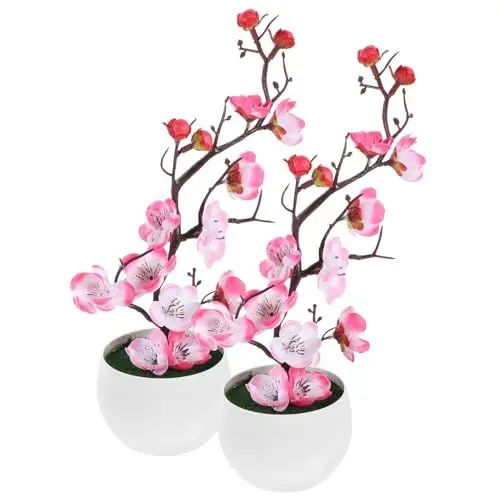 Produktbild: PRETYZOOM Realistische Simulierte Pflaumenblüte Künstliche Topfpflanze Faux Blumen Indoor