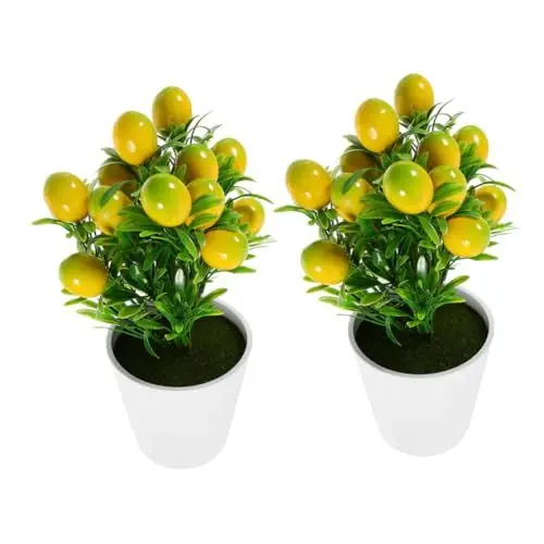Produktbild: PRETYZOOM 2sätze Künstlicher Zitronenbaum Bonsai in Töpfen Mini Fake Pflanzen Für Wohnraum Küche Und Bürodekoration Realistische Kunstpflanzen Ohne Pflegeaufwand