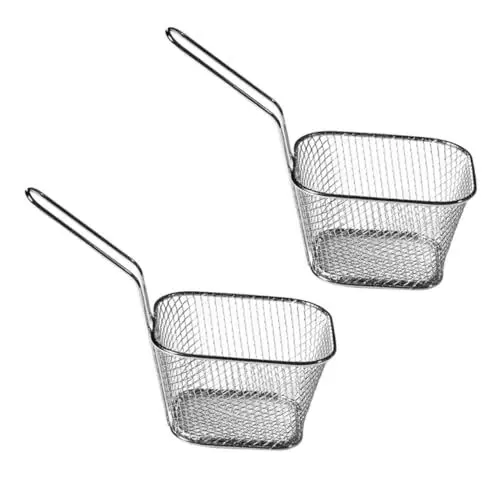 Produktbild: PRETYZOOM 2 Stk Mini-frittierkorb Bratsieb Aus Draht Präsentationskorb Für Lebensmittel Frittierkorb Mit Langem Griff Zwiebelringe Braten Sieb Kartoffel-fritten-korb Eisendraht Silver