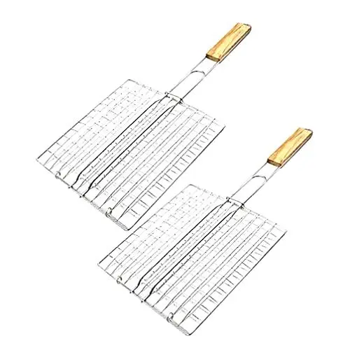 Produktbild: PRETYZOOM 2 Stücke Grill Edelstahl Fischbräter BBQ Grillkorb Grillrost Fischhalter Fisch Grillhalter Grillwender Fischgriller Gemüsehalter Backofenrost für Gemüse Steak Garnelen Brot