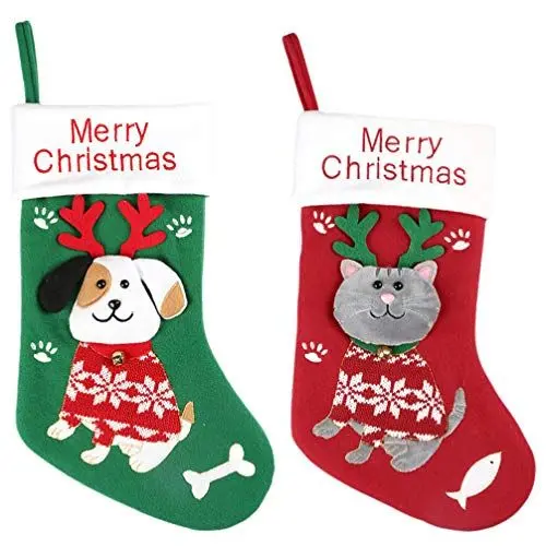 Produktbild: PRETYZOOM 2 Stücke Weihnachtsstrumpf zum aufhängen Nikolausstrumpf Filz Katze Hund Geschenktüte Beutel Tiere Figuren Nikolausstiefel Kamin Fenster Ornament Frohe Weihnachten Weihnachtsdeko