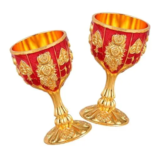 Produktbild: PRETYZOOM Retro Rot Metall Rose Coupe Wein Tasse Leichte Legierung Becher Paar für Hause