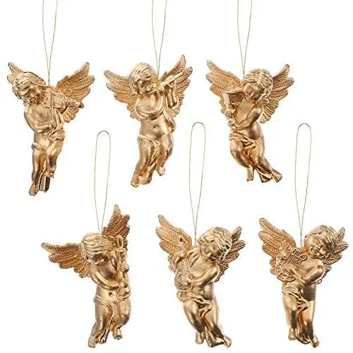 Produktbild: PRETYZOOM 30 Stück Christbaumschmuck Engel Figur Engelchen mit Instrument Baumschmuck Weihnachtsbaum Anhänger Tannenbaum hängende Dekoration Ornament Weihnachtsdeko Gold