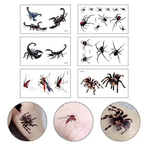 Produktbild: PRETYZOOM 30 Stück Halloween Tattoos 3D Realistische Spinne Skorpion Tattoo Aufkleber Set Temporäre Tätowierung für Männer Frauen Halloween Maskerade Party Gunst Lieferungen (Verschiedene