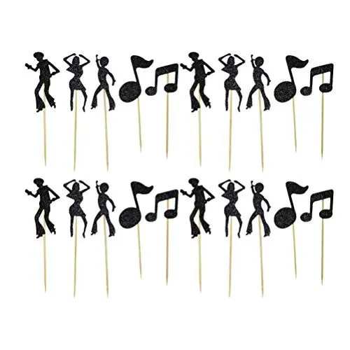 Produktbild: PRETYZOOM 30 Stück Musikparty Cupcake Topper Musiknote Und Tanz Menschen Kuchen Picks Dekorative Papier Kuchen Stick Topper Dekoration Lieferungen
