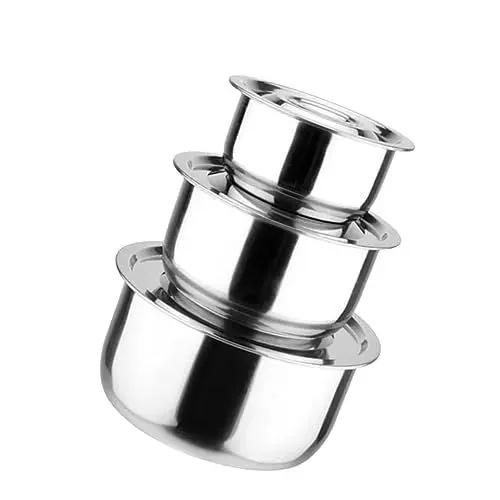 Produktbild: PRETYZOOM Große Suppenschüssel 3-teiliges Suppentopf-set Aus Edelstahl Mit Deckel Lebensmittelbehälter Ineinander Stapelbare Schüssel Silber-finish