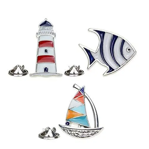 Produktbild: PRETYZOOM 3 Stück Nautische Emaille Anstecknadeln Fisch Segelboot Leuchtturm Brosche Stifte Küsten Nautische Strandparty Begünstigt