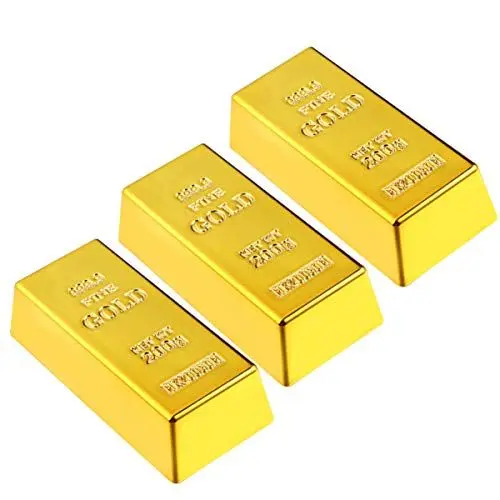 Produktbild: PRETYZOOM 3 Stück Plastikgoldbarren Glänzend Gefälschte Goldbarren Ziegel Film Requisite Witz Spielzeug zum Spielen Gold Party Piraten Party Schatzsuche Spiel 6X2. 8X1. 7Cm