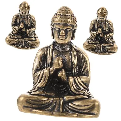 Produktbild: PRETYZOOM Mini-Buddha-Statue Aus Messing 3-teiliges Set Sitzende Buddha-Figur Für Zuhause Und Dekoration