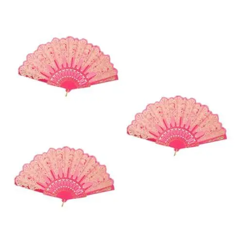Produktbild: PRETYZOOM 3st Faltfächer Hochzeitsdeko Handventilator Dekoration Handfächer Für Damen Retro-faltventilator Faltbarer Tanzfächer Handgebläse Chinesischer Fan Tanzfan Plastik Rosy