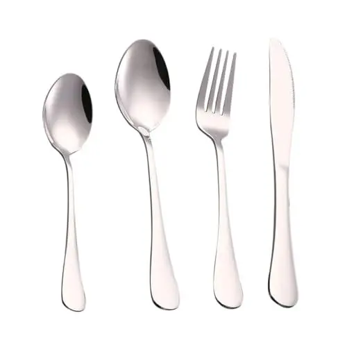 Produktbild: PRETYZOOM Edelstahl Besteck Set 4 Stücke Moderne Besteck Gabeln Löffel Messer Set Tablett