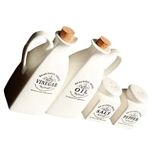 Produktbild: PRETYZOOM 4 Stück Gewürzflasche Aus Keramik Küchenspender Kleine Gewürzflasche Ölflasche Aus Porzellan Flasche Sojasauce Weinkaraffe Essigglas Weiße Keramik Japanischer Stil