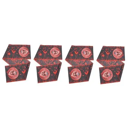Produktbild: PRETYZOOM 4 Stück Halloween Tischläufer Halloween Tischdecken Blut Tischläufer Gruselige Halloween Szenen Tischläufer Blutige Handabdruck Tischdecke Schwarze Tischdecke