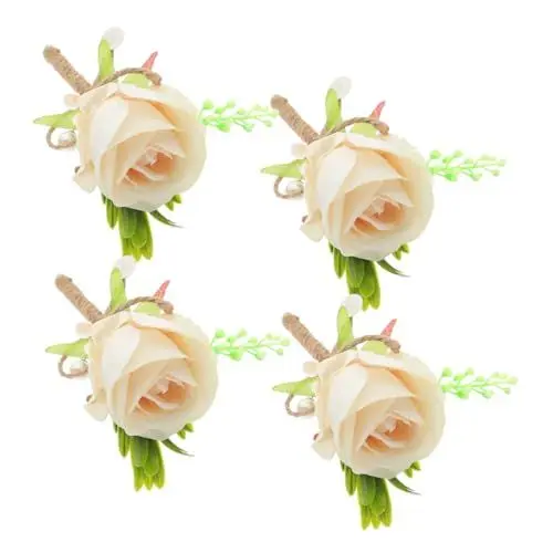 Produktbild: PRETYZOOM Rose Hochzeit Boutonniere Set 4 Stück Elegante Dekorationen Rose Boutonniere Corsagen Für Braut Bräutigam Hochzeit Party Blumendekor