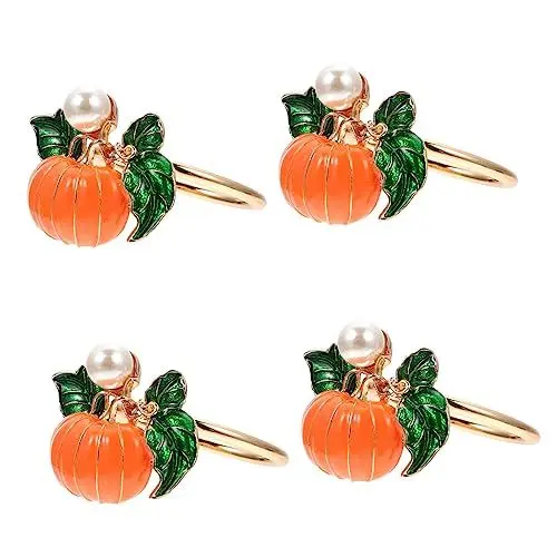Produktbild: PRETYZOOM 4 Stück Kürbis Serviettenknöpfe Halloween-serviettenhalter Kürbis Tischschnalle Halloween-servietten Dekorativ Halloween-kürbiskreis Serviettenringe Für Den Haushalt Legierung