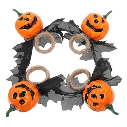 Produktbild: PRETYZOOM Halloween Kürbis Serviettenringe 4er Set Serviettendekor Zubehör Für Esstisch