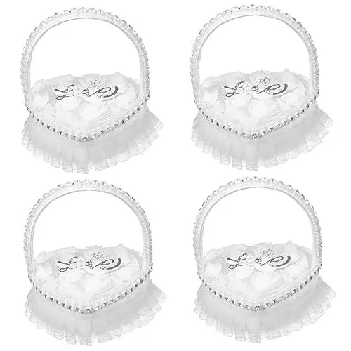 Produktbild: PRETYZOOM 4 Stück Ringkissen Aus Spitze Braut- Liebe Kissen Dekoratives Ringkissen Mini-Kranz Ringkissen Aus Satin Herzförmiger Ring Weißer Ring Kissen Ehering Zeremonie Ringkissen Satin-