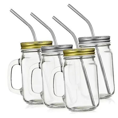 Produktbild: PRETYZOOM 4 Stück Schnabeltasse farbige Einmachgläser Trinkbecher Trinkgefäß klare Kaffeetasse Einmachglas mit Deckel Glasstrohhalm weckgläser Einmachgläser klar Einmachgläser für Erwachsene