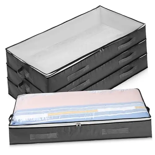 Produktbild: PRETYZOOM Maximieren Sie Den Stauraum – 4 Aufbewahrungstaschen Mit Reißverschluss Für Unter Das Bett Bett-organizer Für Decken Steppdecken Und Bettdecken Transparentes Fenster Platzsparend