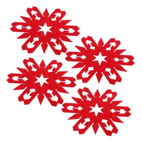 Produktbild: PRETYZOOM 4 Stücke Schneeflocke Weihnachten Dekorative Tisch Rot Filz Matten Hitzebeständigen Für Hause