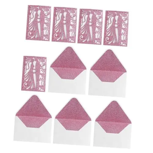 Produktbild: PRETYZOOM 5St Einladung Verlobungskarte aus Papier Hochzeitssegen Gruß jubiläumskarte anniversary card Hochzeitsdekoration hohle Hochzeitskarte Perlenpapier schmücken Rosa