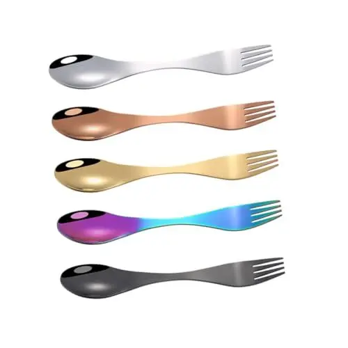 Produktbild: PRETYZOOM 5stücke Teiliges Spork Besteck Für Zuhause Vielseitig Einsetzbar Als Löffel Und Design in Silber Gold Roségold Schwarz Und Spülmaschinenfest Und Langlebig