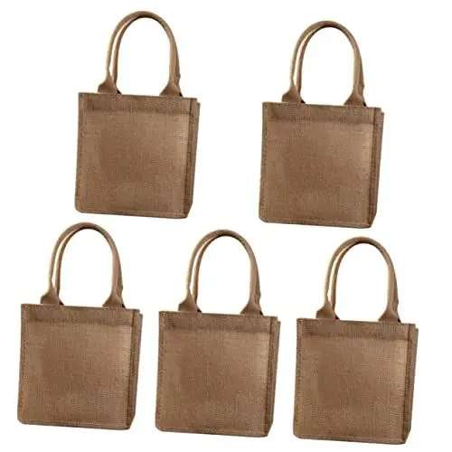 Produktbild: PRETYZOOM 5St Retro-umweltfreundliche Jutetasche Jute-Tasche für Hochzeit Handtaschen personalisierte jutetasche urlaub funky Canvas-Einkaufstasche Jutebeutel mit Griffen kleine Jutetasche