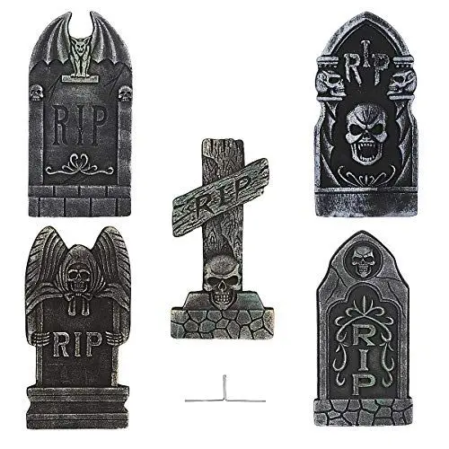Produktbild: PRETYZOOM 5 Stück Halloween Schaum Rip Friedhof Grabsteine Halloween Hof Dekorationen Rasen Grabsteine Gruselige Spukhaus Dekorationen mit 10 Stück Bodeneinsätzen