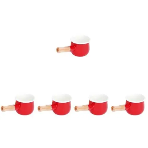 Produktbild: PRETYZOOM 5st Milchkännchen Aus Emaille Säuglingsunterstützte Nahrungspfanne Tragbarer Milchtopf Emailgeschirr Für Die Küche Milchtopf Im Japanischen Stil Topf Für Babynahrung Rot Holz