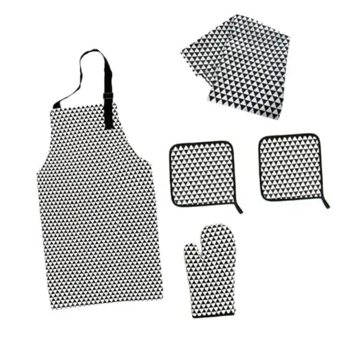 Produktbild: PRETYZOOM Küchenschürze Aus Baumwollcanvas 5-teiliges Set Kochschürze Ofenhandschuh Topflappen Serviette Schwarz