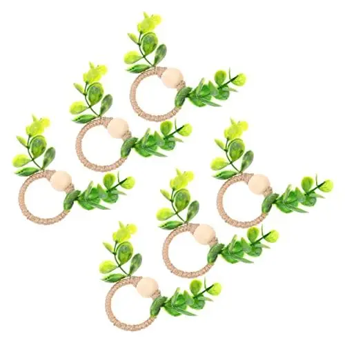 Produktbild: PRETYZOOM 6St Eukalyptus-Serviettenringe Zitronen- -Servietten Sommer Serviettenhalter kreativer serviettenring simulierte Eukalyptusblatt-Serviettenringe Modellieren schmücken