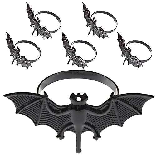 Produktbild: PRETYZOOM 6 STK Lustiger Papierhandtuchhalter Halloween-serviettenringe Fledermaus-serviettenringe Halloween-serviettenschnalle Schwarze Serviettenhalter Rostfreier Stahl Einrichtung Metall