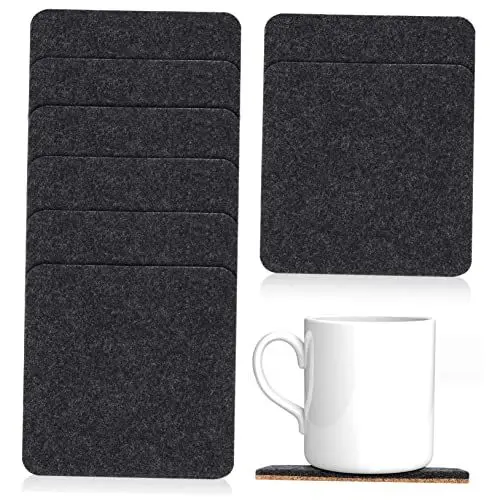 Produktbild: PRETYZOOM Tassenmatten-Set 8-teilig Filz Kork Hitzebeständig Wasserabsorbierend Schwarz 10 X 10 cm