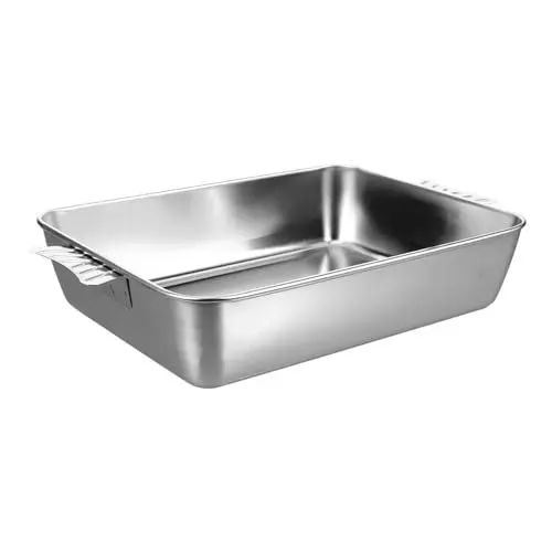 Produktbild: PRETYZOOM Bräter 30 X 20 Cm Großes Rechteckiges Backblech Aus Edelstahl Mit Griff Zum Garen Von Truthahn-Roastbeef-Fisch Räuchern Und Grillen Auffangschale Für Bräter