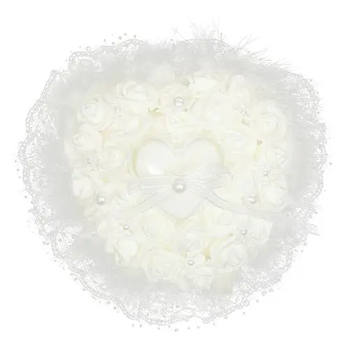 Produktbild: PRETYZOOM Ehering Kissen romantisch Hochzeitsdekorationen für die Zeremonie Ornament Ringe Kissen mit Ringträgerperlen Ringkissen für Hochzeitsfeier Spitze Kranz