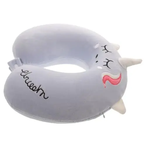 Produktbild: PRETYZOOM Einhorn-U-Förmiges Nackenstütze Bequemes Flugzeugkissen Autokissen Für Kinder U-Nacken Tragbar Büro Schlafen Nackenkissen Polyester-Baumwolle Reisen Erwachsene