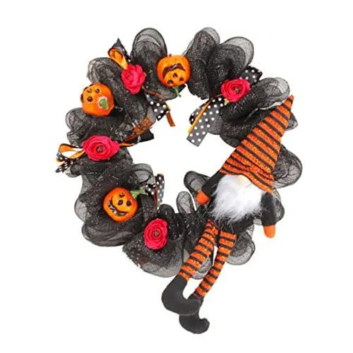 Produktbild: PRETYZOOM Halloween-Tür hängt Halloween-Türkränze künstlicher Kürbiskranz Künstliche Blumengirlande Ornament Halloween Dekoration haustür deko Kranz für Halloween Halloween-Kranz Stoff