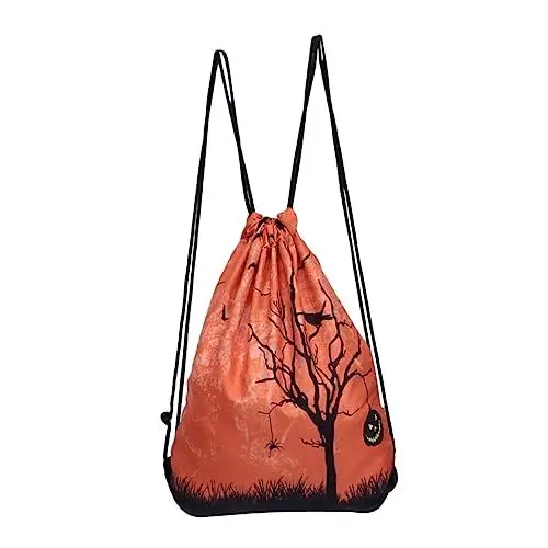 Produktbild: PRETYZOOM Halloween Kordelzug Rucksack Große Kapazität Fledermaus Kürbis Muster Schultertasche für Reisen