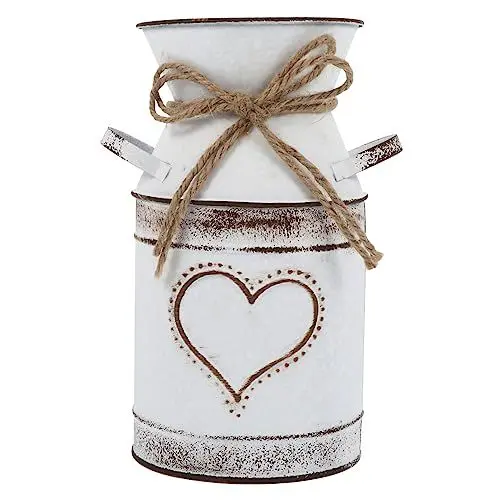 Produktbild: PRETYZOOM Herzförmiges Blumenarrangement Bauernhaus Kanne Aus Metall Blumenarrangementvase Französische Eimervase Pflanzenvase Rustikale Bauernvase Retro-blumenvase Weiß Eisen Anzeige