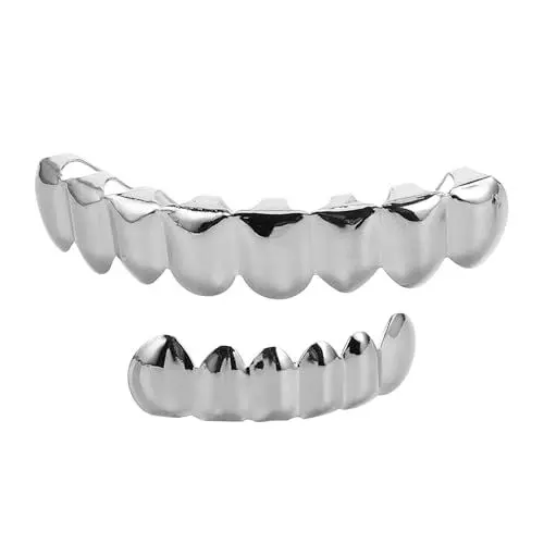 Produktbild: Hip Hop Teeth Grills Fake Punk Hip Hop Zähne Mund Oben Unten Diamond Strass Zähne Halloween Musikfestival Party Hip Hop Rapper Kostüm Zubehör Dekoration Ornament Silber